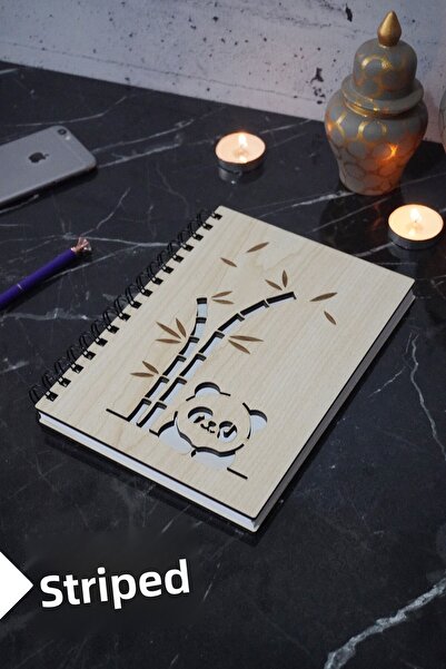 markcat Panda Themed Lined Wooden Cover Agenda and School Notebook - A5 (120 Pages)
