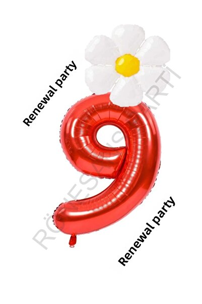 Generic Brand Red Number and White Daisy Foil Balloon Set Age 9