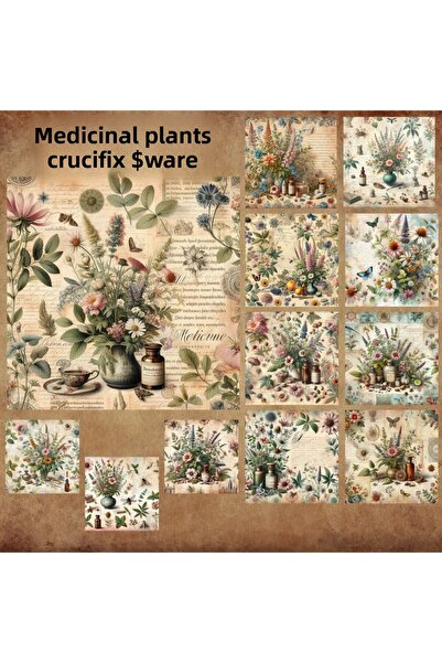 Pink Swan Craft Vintage 12 buc. Ierburi și sticle pentru medicamente - Scrapb...