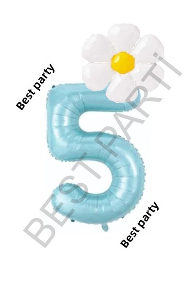 BEST PARTİ DOĞUM GÜNÜ PARTİ SÜSLERİ Blue Number and White Daisy Foil Balloon ...