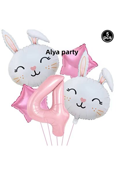 ALYA ΣΕΤ γενεθλίων με Αρ. Φόιλ Μπαλόνια και Αστεράκια Φόιλ Κουνέλι