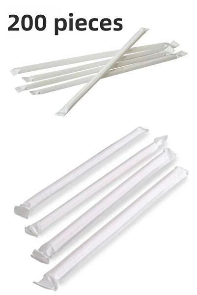 YOK YOK AMBALAJ Paper Wrapped Bellows-Free Plastic Straws 200 Pieces