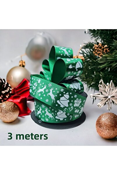 GÜLSEMALİ 3 METRI Satin Verde Imprimare Panglică de Anul Nou Ornament pentru ...