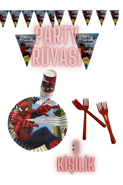 partyrüyası Spider-Man Themed 8-Person Flaming Birthday Set Mod8