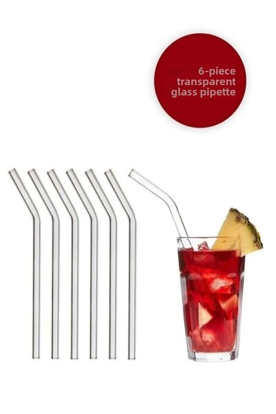 PrimeSegment 6-Piece Transparent Curved Glass Straw Heat-Resistant Coffee Sof...