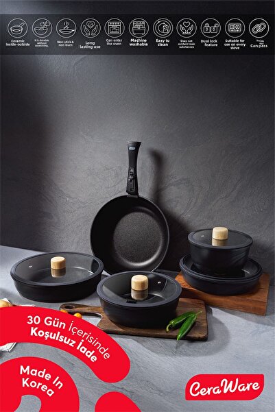 Ceraware Hona XL 14-Piece Ceramic Nonstick Pots and Pans Set - Black