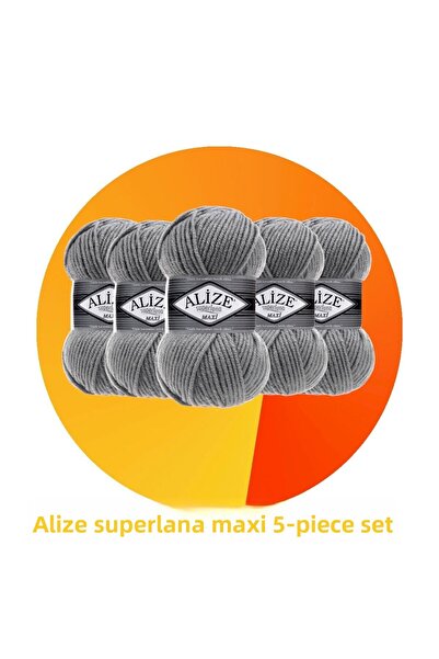 Alize مجموعة سوبرلانا ماكسي مكونة من 5 خيوط حياكة يدوية سميكة 87 رمادي فحمي