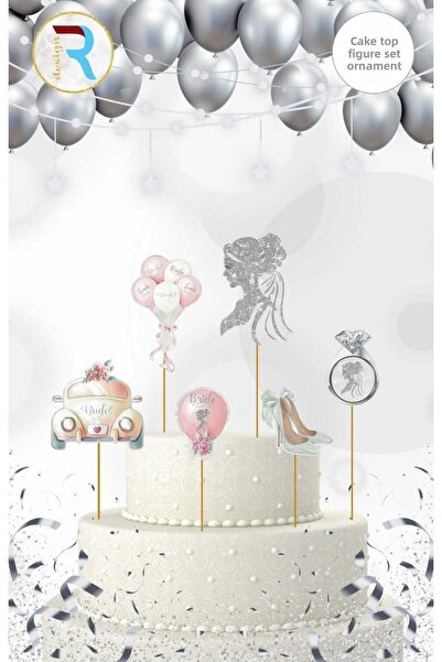 Cadde Süs Set de caractere pentru tort cu tematică mireasă argintie