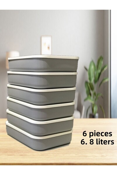 Bayev 6 Pieces 6.8 Liter Gray Storage Container Crisper Food Storage Toy Box