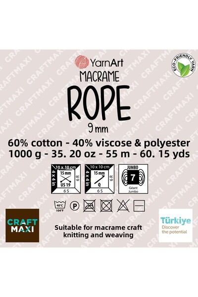 Yarnart MACRAME ROPE 9MM - MACRAME HAND KNITTING STRING PINK-792
