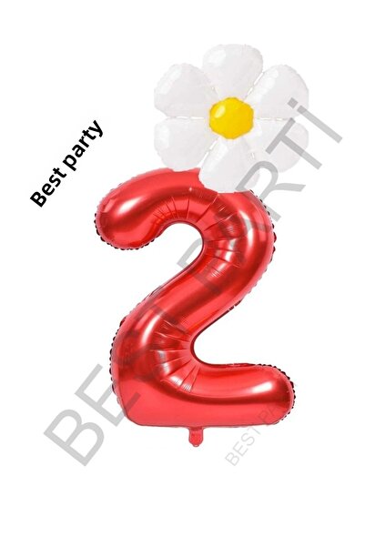 BEST PARTİ DOĞUM GÜNÜ PARTİ SÜSLERİ Red Number and White Daisy Foil Balloon S...