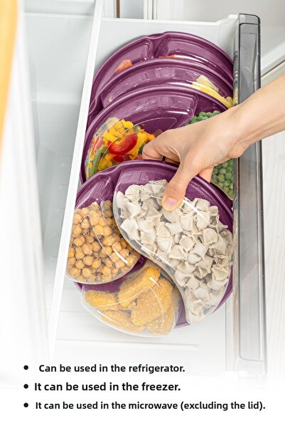 Vienev 1.2 Liter Purple 2-Piece 3-Compartment Round Storage Container