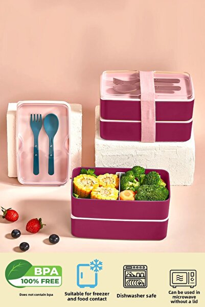 Alacarte 2-tier Portable Rectangular Feeding Set - Food and Storage Container - Claret Red