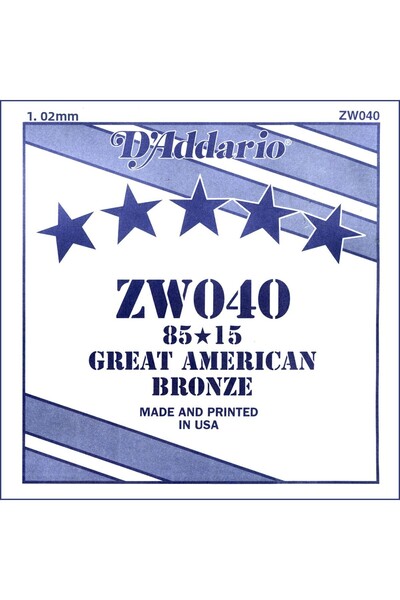 Daddario ZW040 CHITARA ACUSTICA UNA SINGURA CORZĂ, 85/15 BRONZ WOUND, (LA), 5 Acustică Single String Bronze 8515 Wound