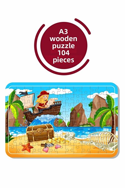 Baskı Atölyesi لغز خشبي لطيف على شكل قرصان A3 مكون من 104 قطعة