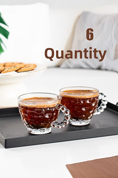 ORTAKÖYCENNETİ Cherry Coffee 6-Piece Stone Beaded Glass Coffee Cup Set. Luxur...