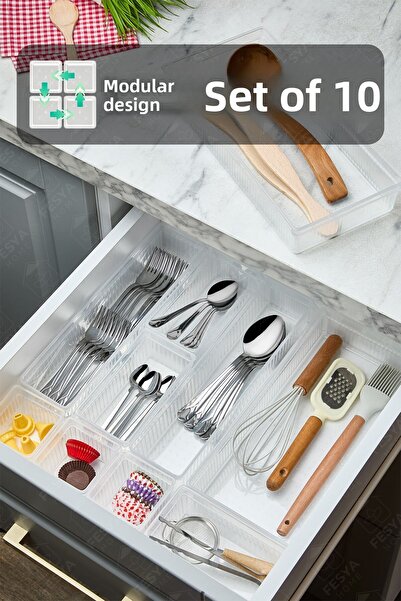 Fesya Home Origami 10-Piece Modular Cutlery Holder, Knife and Knife Puller Or...