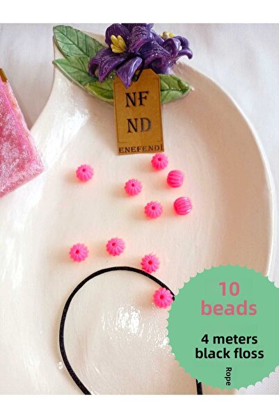 ENEFENDİ Snur negru de 4 metri și 10 bucăți de mărgele roz pentru brățară, ca...