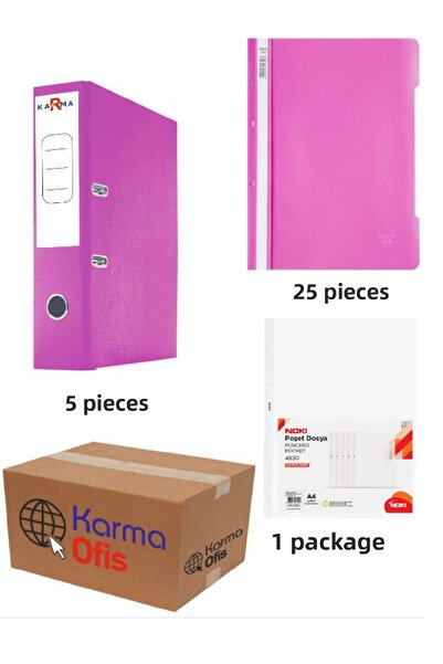 KarmaOfis Pink Color Wide Folder Ring Binder and Bag File Set