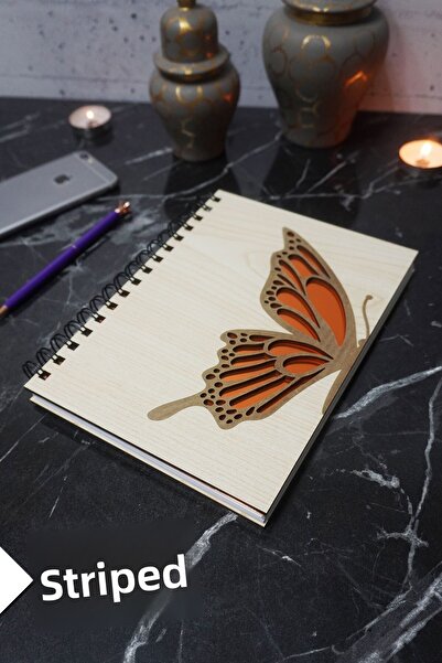 markcat دفتر ملاحظات مخطط بطابع الفراشة مع غطاء خشبي - جدول الأعمال والمدرسة ...