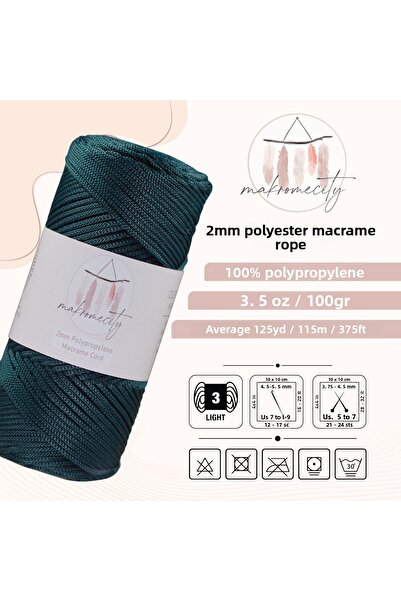 Makromecity Premium 100 Gr Πολυεστερικό Μακραμέ Σχοινί Nefti 2mm - 120 M Σχοινί φορτιστή και νήμα τσάντας
