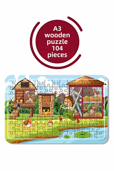 Baskı Atölyesi لغز الدجاج والديك والفراخ في المزرعة A3 مكون من 104 قطعة، لعبة...