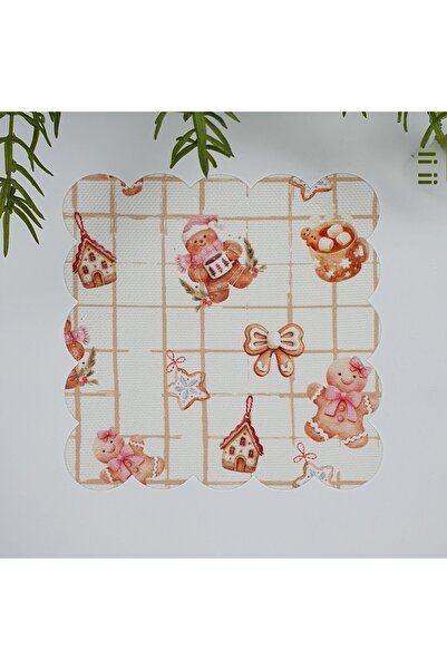 DECO Coffee Plaid Cocktail Napkin with 1 Gingerman Pattern Washable Fabric