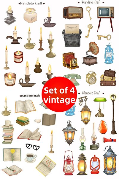 Handeto Kraft مجموعة ملصقات متعددة ذات طابع عتيق، مكونة من 4 ملصقات، ملصق، سج...