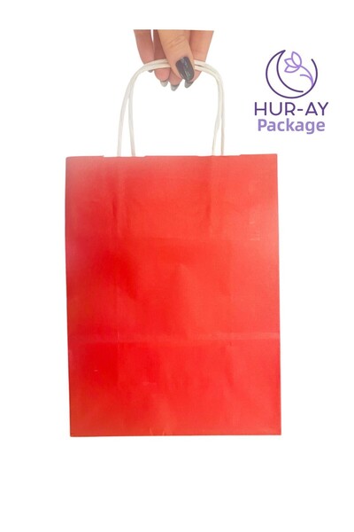 HUR-AY PACK 25 قطعة من الحقائب الورقية الحمراء المخصصة - مقبض صغير الحجم، مقا...
