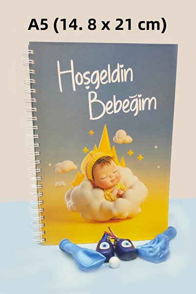 YUNUS COPY دفتر ترحيب بالطفل مقاس A5 باللون الأزرق
