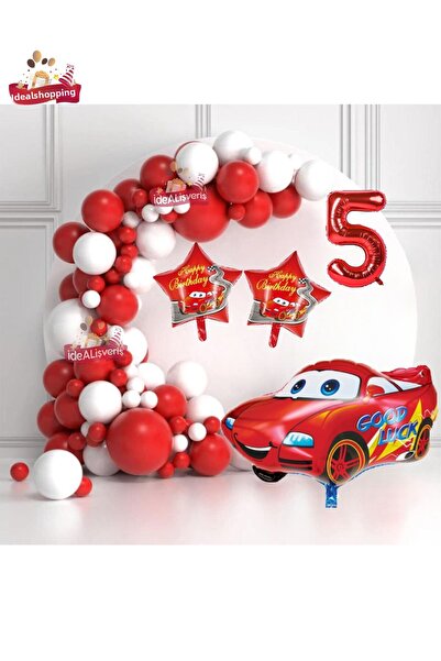 Bkmc Σετ γενεθλίων Star Car 5 Years Foil με μπαλόνια Red White Concept