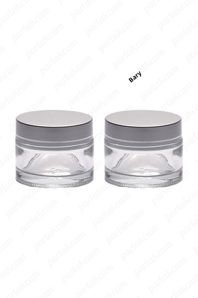 parlakcam وعاء كريم زجاجي شفاف سعة 50 مل مكون من قطعتين مع غطاء فضي وغطاء واقي