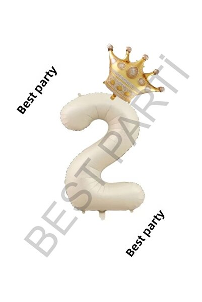 BEST PARTİ DOĞUM GÜNÜ PARTİ SÜSLERİ Beige Number and King Crown Foil Balloon ...