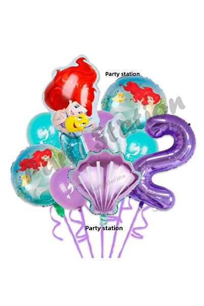 Parti Station مجموعة بالونات حورية البحر الصغيرة أرييل بعمر عامين، مجموعة بال...