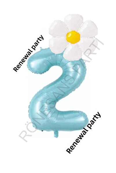 RÖNESANS PARTİ مجموعة بالونات من رقائق الأقحوان باللون الأزرق والأبيض لعمر 2 سنة
