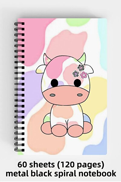 Anime Marketi البقرة الملونة تحت عنوان A5 دوامة الغلاف الصلب دفتر 120 ورقة