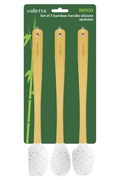 valletta Indigo White Dotted Bamboo Silicone Spatula - Set of 3, Long 26 cm