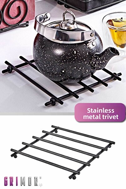 grimorlife Stainless Fireproof Black Metal Square Trivet