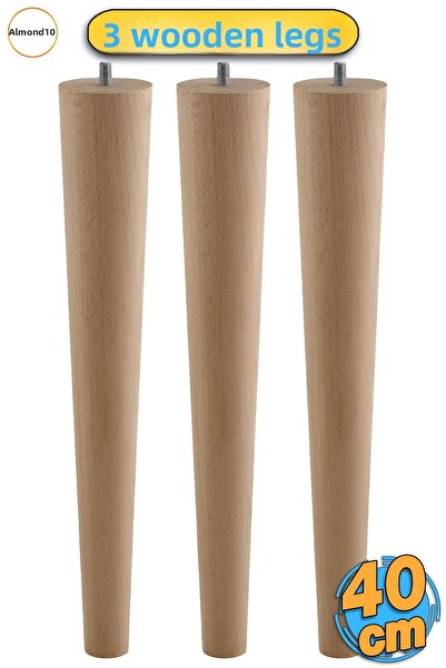 Badem10 Wooden Furniture Leg 3 Pieces 40 cm Coffee Table Zigon Center Table Pouf Stool Tv Unit Feet with M8 Bolts