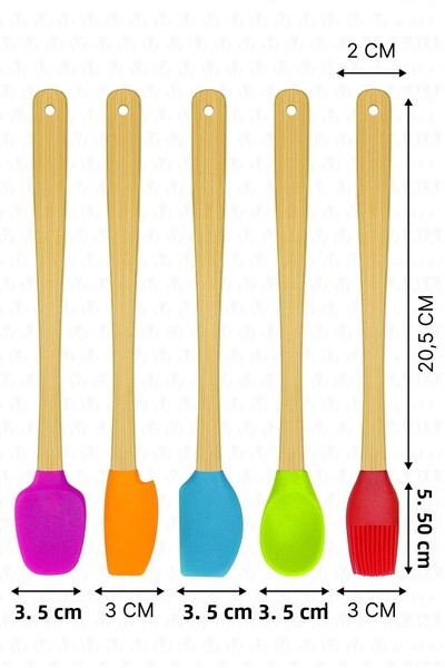 TeknoZar Heat Resistant Fireproof 5-Piece Colorful Bamboo Silicone Spatula Set 26cm