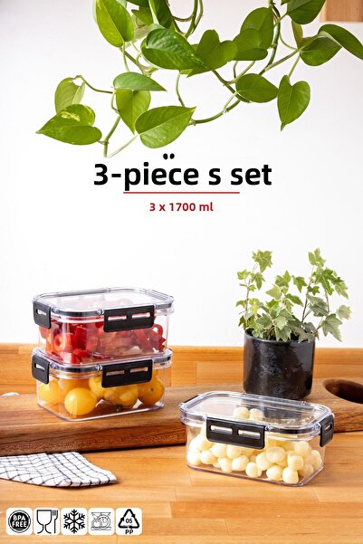 Nandy Home 1700ML Set of 3 Clear Storage Container with Lock Lid - Rectangular Design