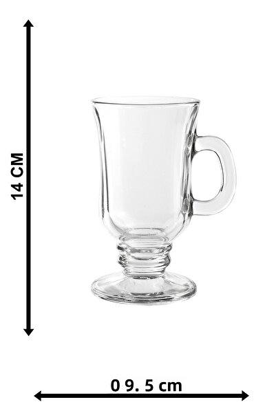 Karçiçeği Home 6 Pieces Imported Irish Model Latte Mug with Foot and Handle Hot Chocolate Sahlep Glass Mug