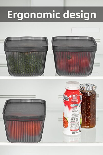 Meleni Home 3-Piece Perry Kitchen Refrigerator Storage Container with Lid – Multi-Purpose Kitchen Organization Box Small 1.5 Lt Smoked