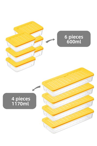 Meleni Home 10-Piece Microwave Compatible Storage Set - Yellow 4x1170ml & Erzak 6x600ml