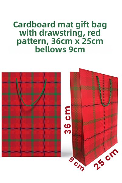 Balkan 1 бр. картонена торбичка с червен шарен дизайн, 36x25x9 см, с клин, новогодишен подарък от Бристъл