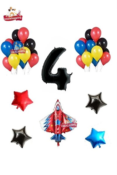 Bkmc Set de petrecere pentru ziua de naștere F16 Jet Black 4 ani folie colorată