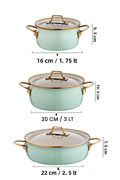 Bonera Set de vase de gătit cu email vintage, 6 piese, verde apă