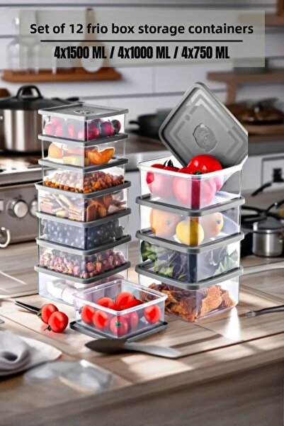 MEDUSHOP Set of 12 Square and Microwave Storage Containers - 0.75 Lt/1 Lt/1.5 Lt X4