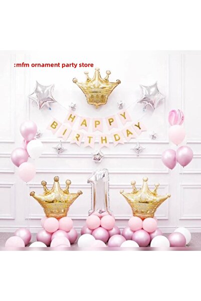 MFM Set de petrecere de aniversare de lux cu balon din folie de argint cu num...