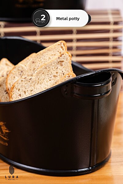 Skygo 2-Piece Black Metal Boat Bread Bowl Set - 23X13 cm Stylish and Durable Bread Box Basket